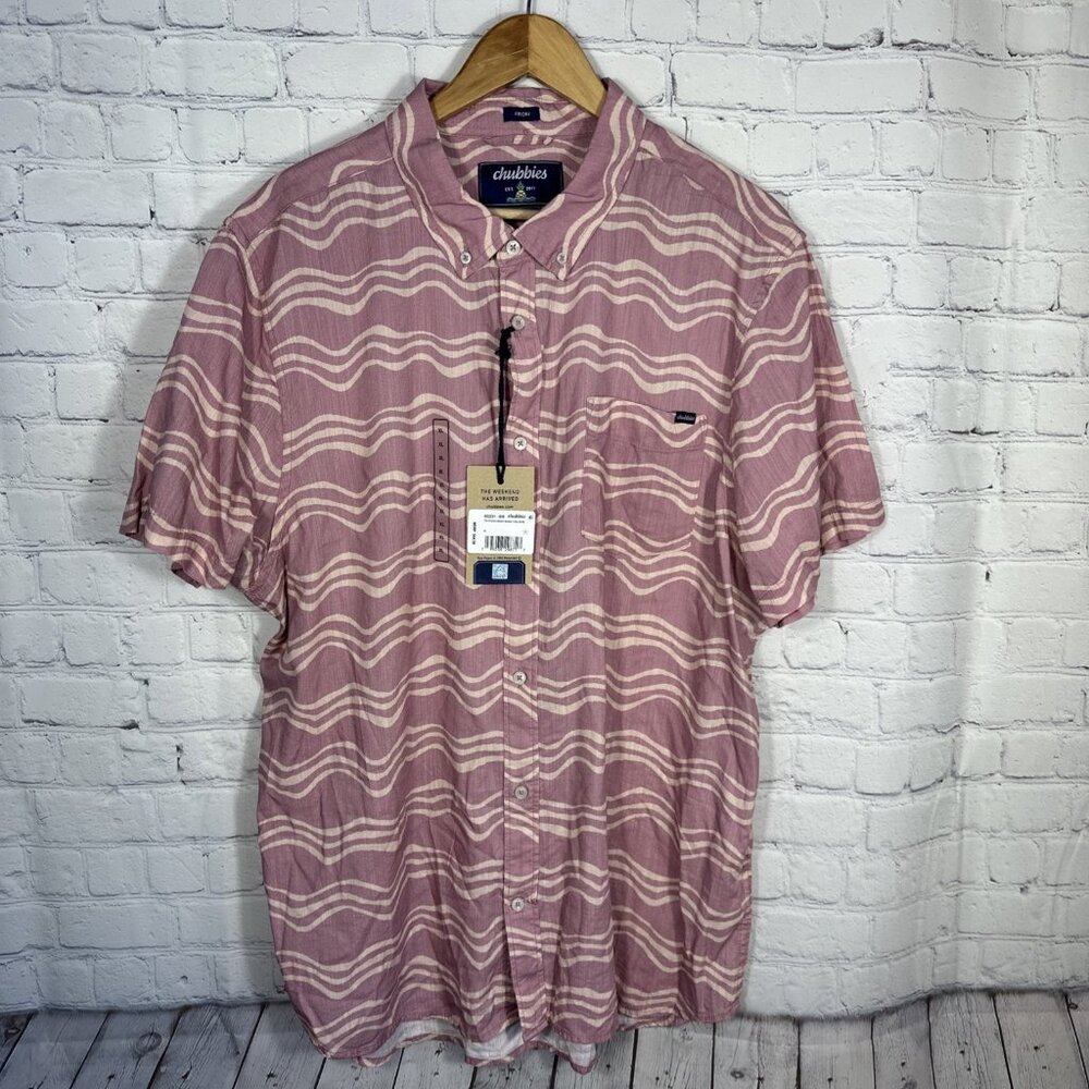 Chubbies The‎ Airwave Resort Weave Friday Shirt Button Up Pink Wave Mens XL NEW